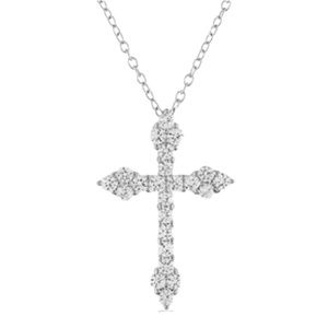 Lab Created White Sapphire Sterling Silver Cross Pendant Necklace